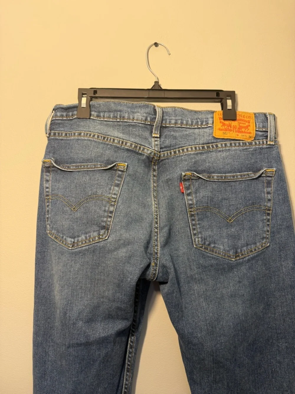 Levi's Men's Straight Jeans - Light Blue with Tan Patch - Picture 2 of 4